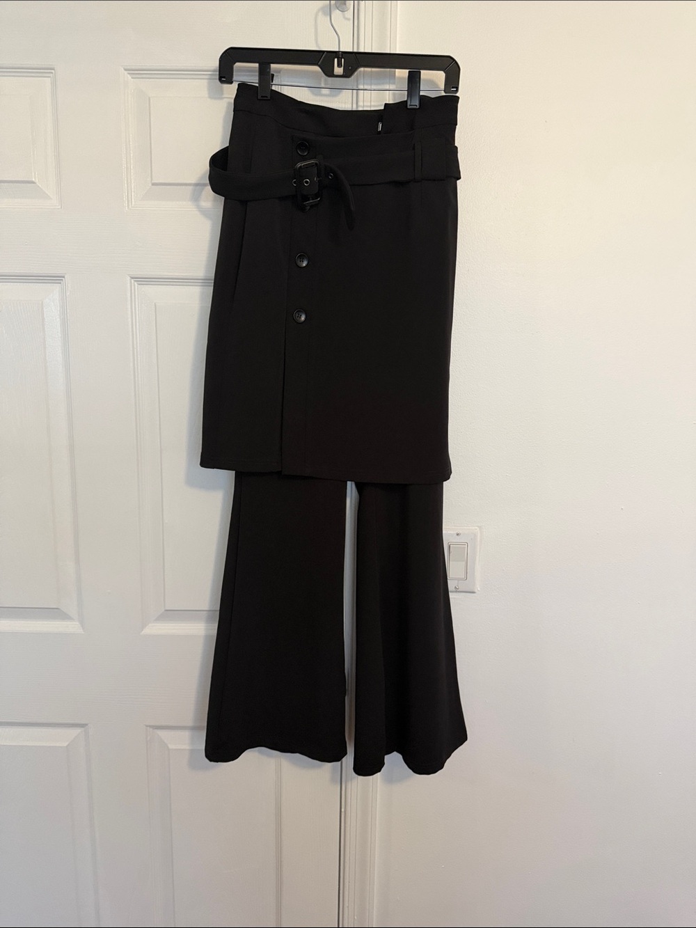 SHEIN Black Wide-Leg Pants with Overlay Skirt